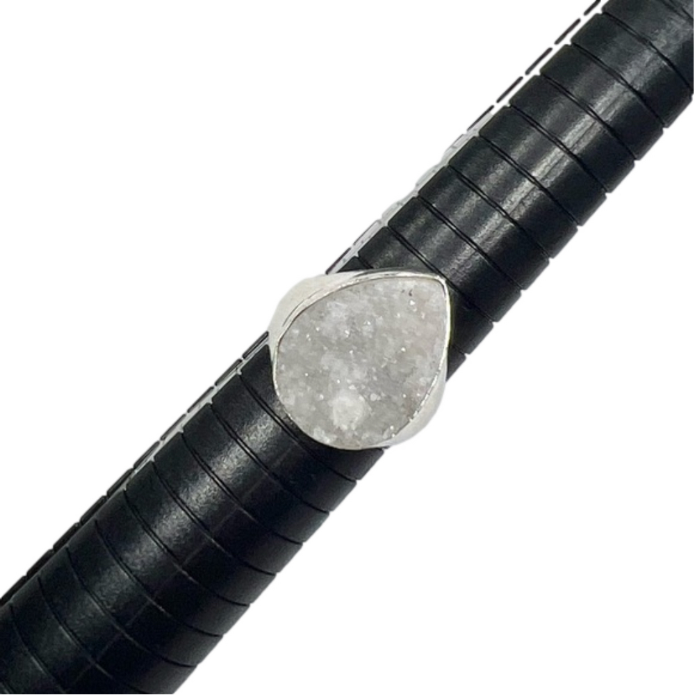 White Sugar Druzy 925 Unisex Gemstone Ring size 9
